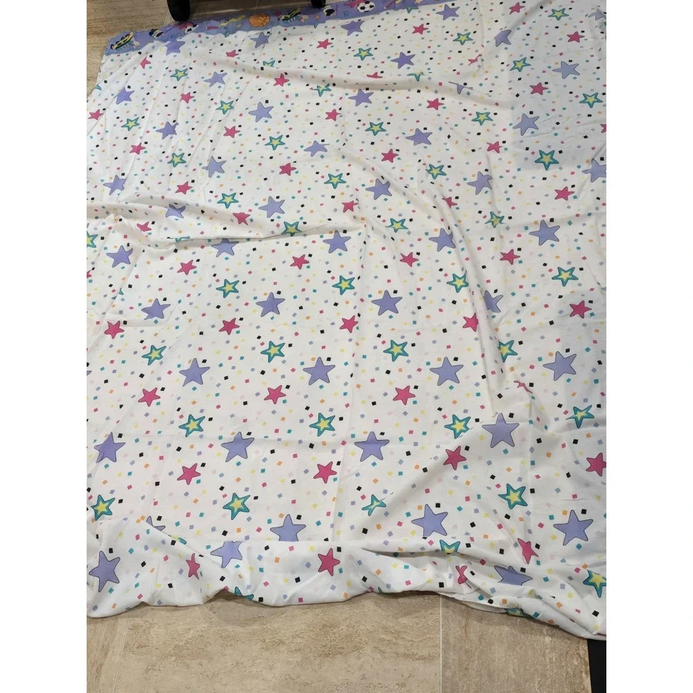 Vtg Walt Disney Minnie Mouse Stars Sports Twin Bed Flat Sheet 2-in-1 Pink Purple